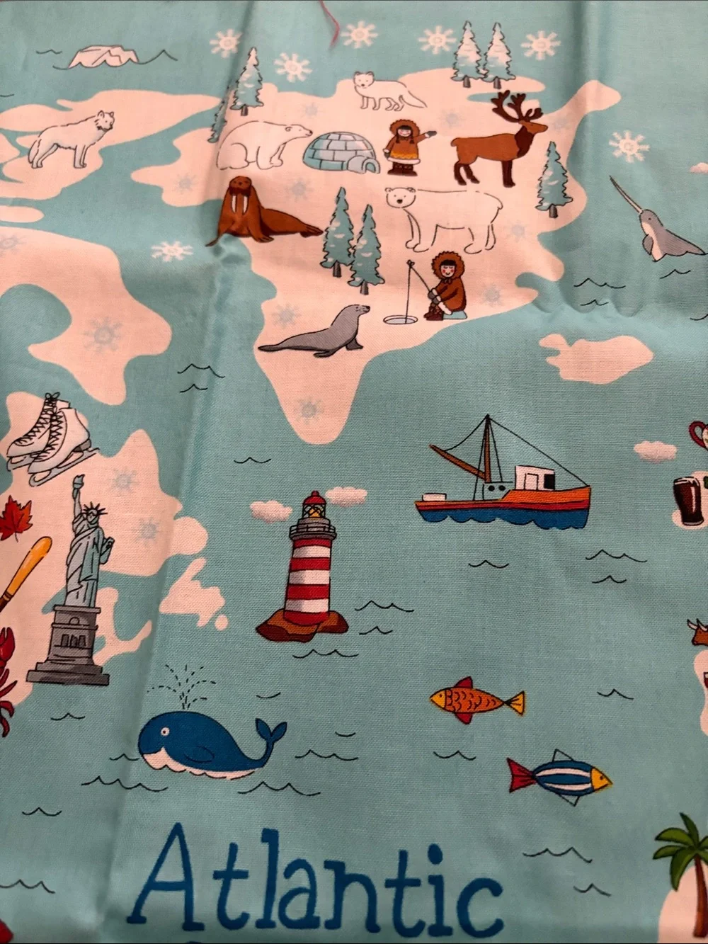 Children's World Map  on material Light Aqua with Colorful Icons